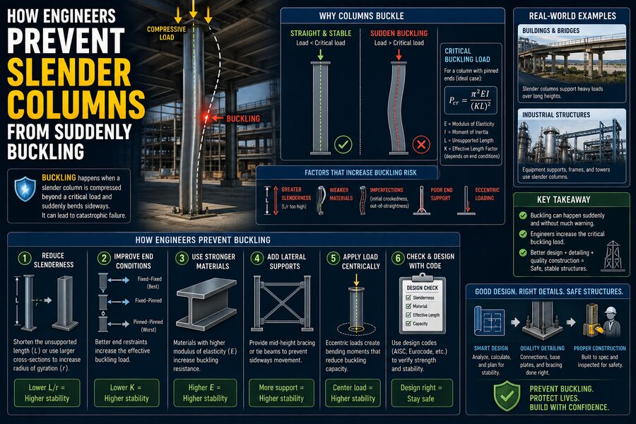 🏗️ How Engineers Prevent Slender Columns From Suddenly Buckling