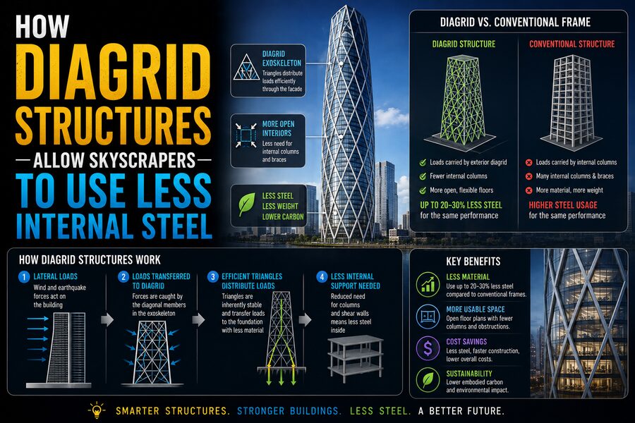🏙️ How Diagrid Structures Allow Skyscrapers to Use Less Internal Steel