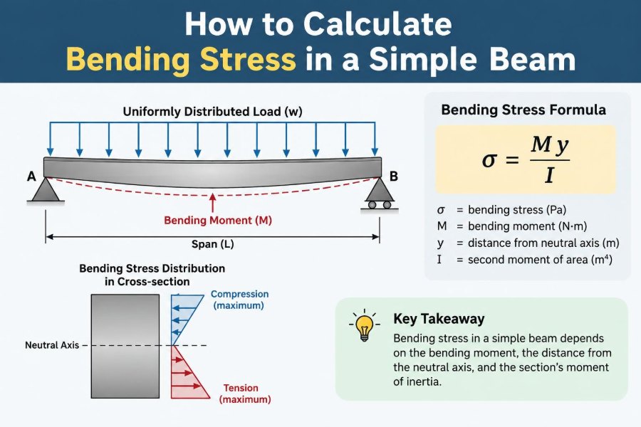🏗️ How to Calculate Bending Stress in a Simple Beam