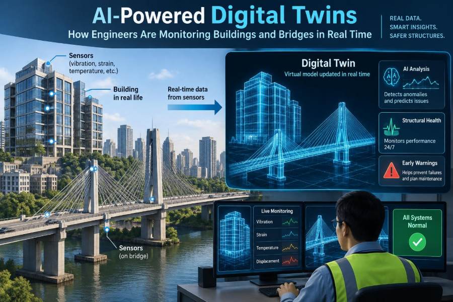🏗️ AI-Powered Digital Twins: How Engineers Are Monitoring Buildings and Bridges in Real Time