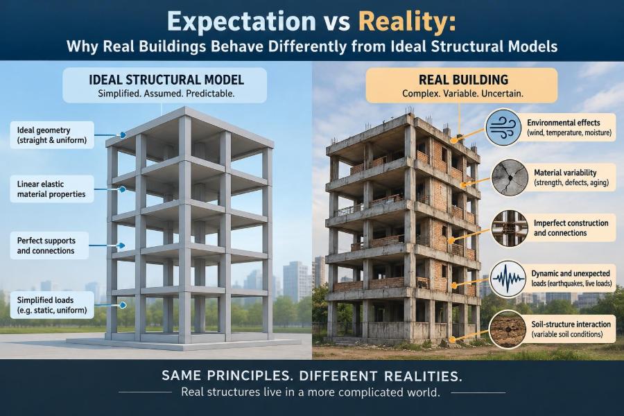 🏗️ Expectation vs Reality: Why Real Buildings Behave Differently from Ideal Structural Models