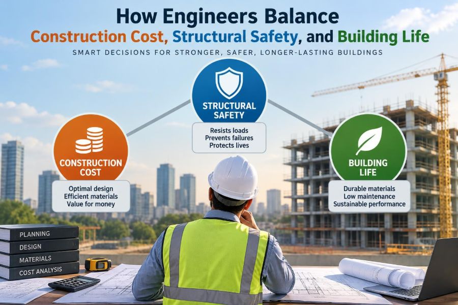 🏗️ How Engineers Balance Construction Cost, Structural Safety, and Building Life