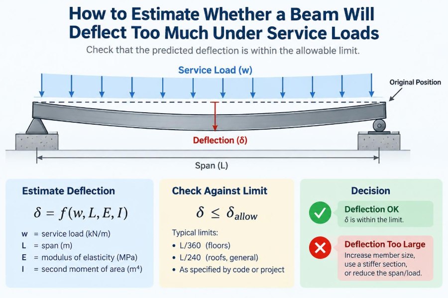🏗️ How to Estimate Whether a Beam Will Deflect Too Much Under Service Loads