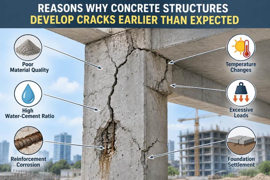🏗️ Reasons Why Concrete Structures Develop Cracks Earlier Than Expected