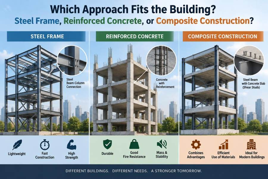 🏗️ Which Approach Fits the Building: Steel Frame, Reinforced Concrete, or Composite Construction?