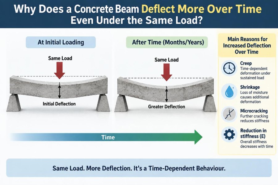🏗️ Why Does a Concrete Beam Deflect More Over Time Even Under the Same Load?