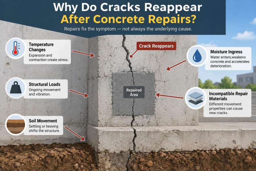🏗️ Why This Problem Happens: What Causes Cracks to Reappear After Concrete Repairs?
